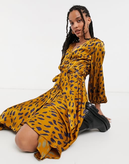 Ghost London plunge front midi dress in abstract print ASOS