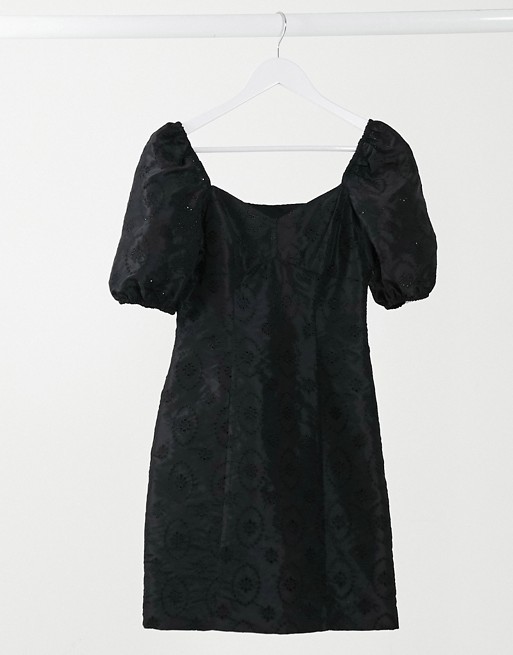 Ghost London puff sleeve mini dress in black