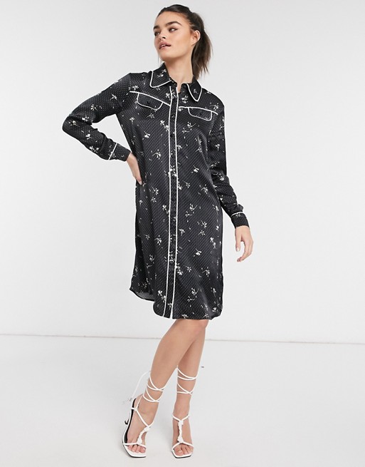 Ghost London shirt dress in black ditsy floral