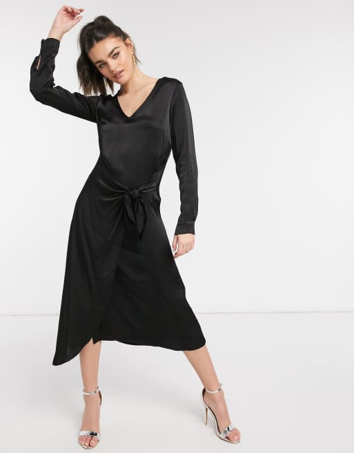 Ghost London wrap front midi dress in black