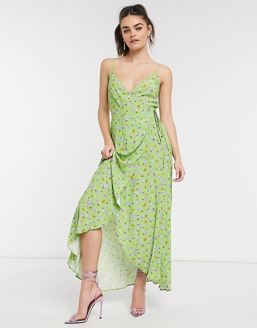 Ghost London wrap midi dress in green ditsy floral