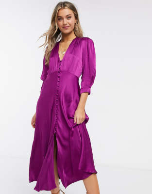 purple satin midi dress