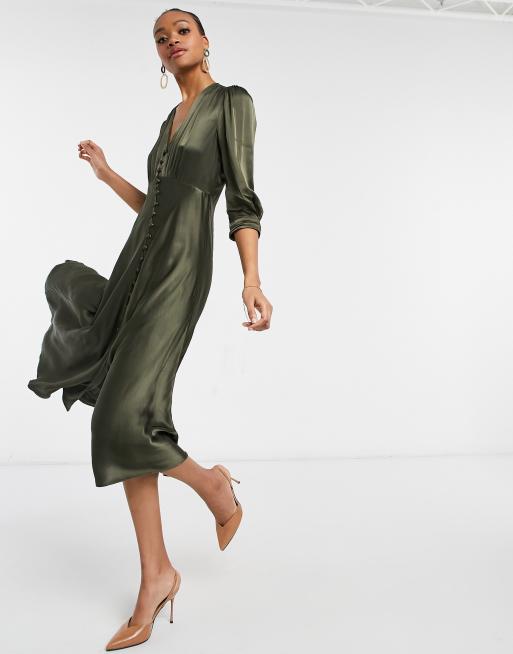 Ghost Madison button midi dress in khaki