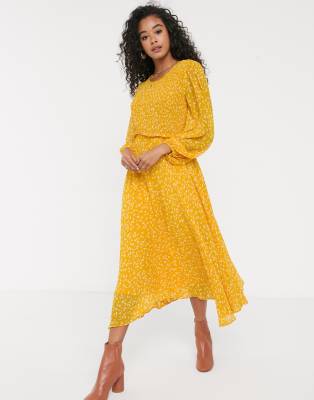 Ghost Margot Georgette Midi Dress With Smocked Bust-yellow