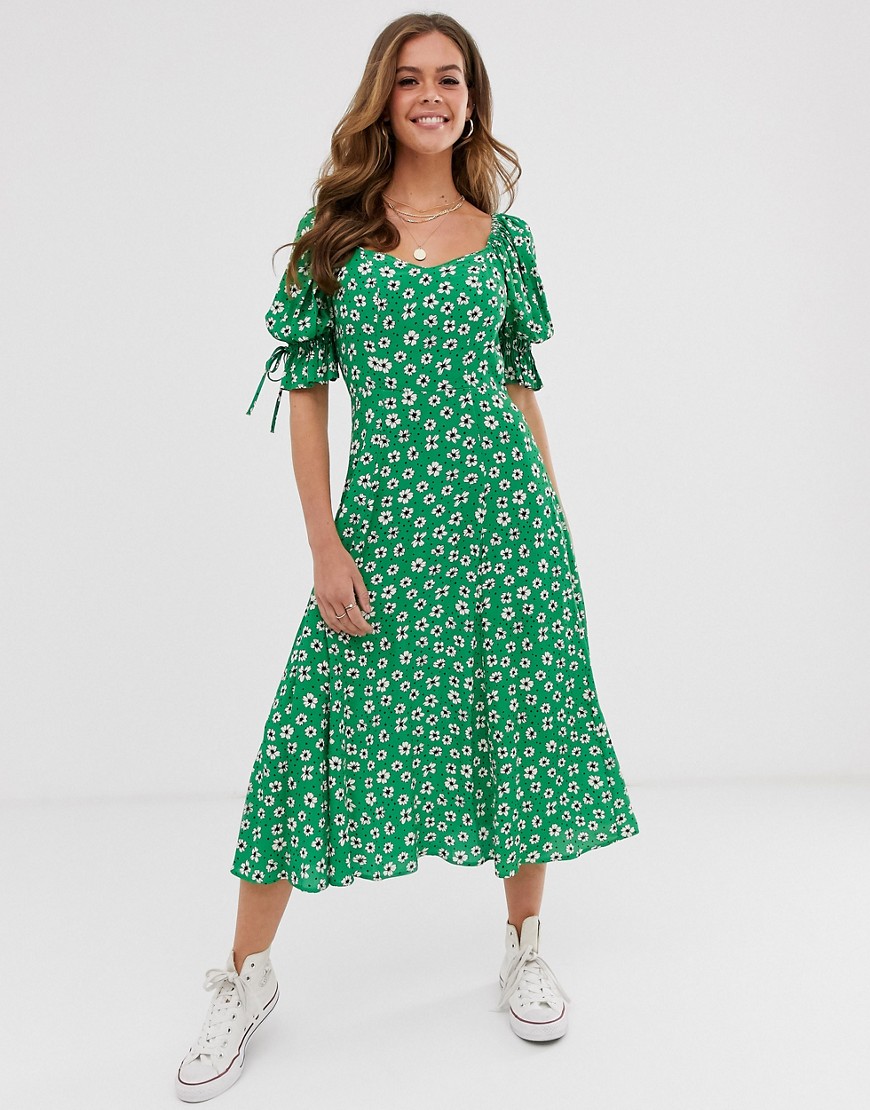 Ghost Melina Floral Midi Dress-green | ModeSens