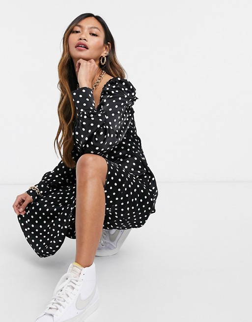 Ghost Molly long sleeved dress in black and white polka dot