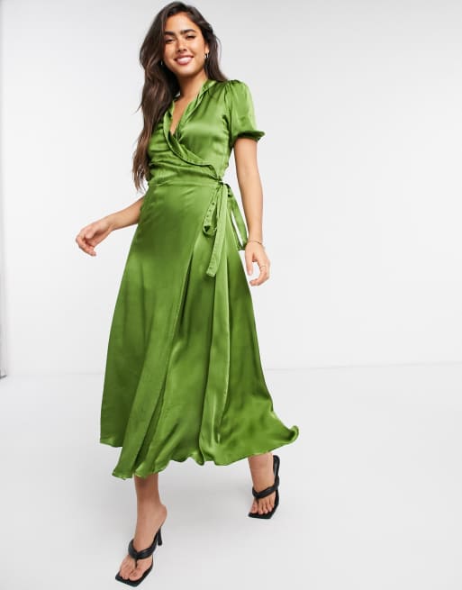 Ghost Opal wrap midi dress in olive green