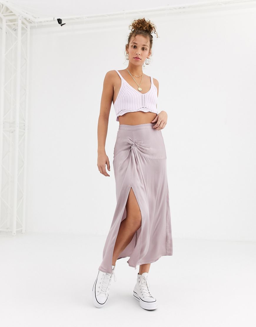Ghost ruffle front satin midi skirt | ASOS