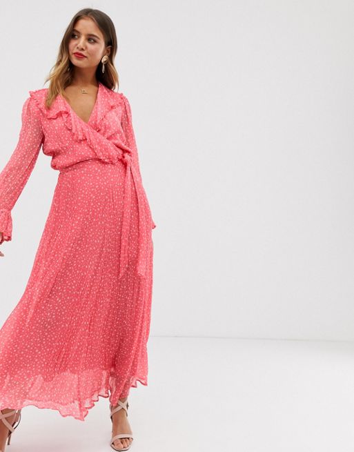 Download Ghost Su star print georgette wrap maxi dress with ruffles | ASOS