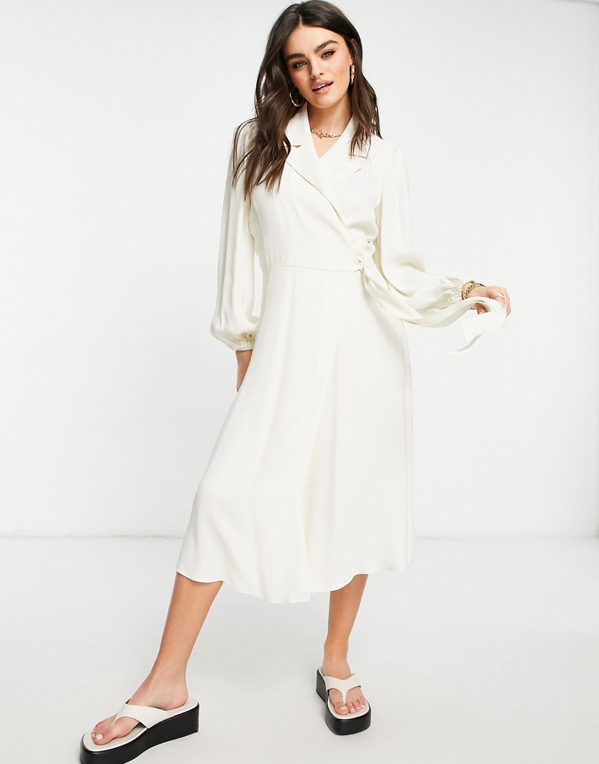 Ghost Tansy long sleeve dress in ivory-White