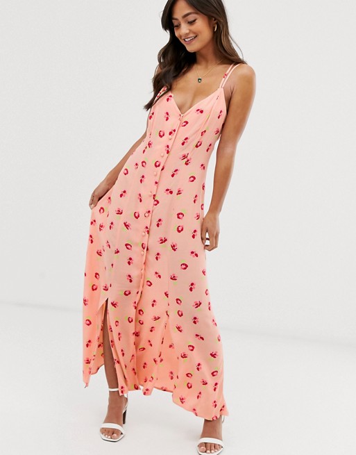 Ghost thea crepe floral print cami midi dress with button front