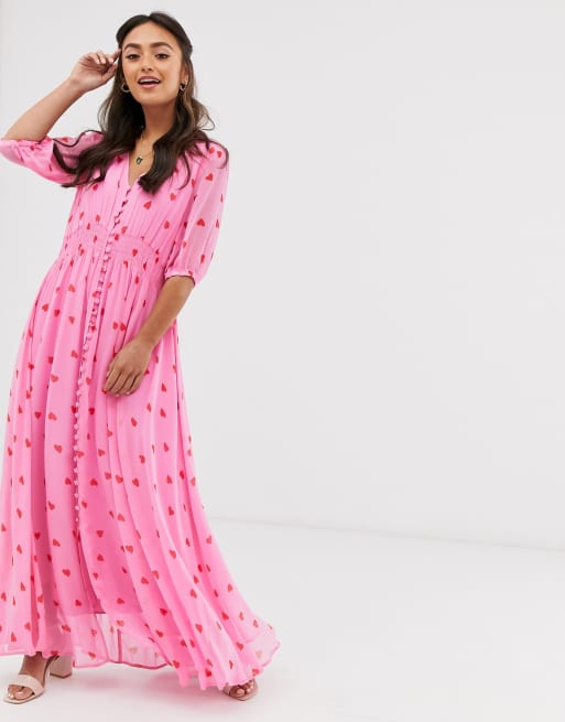 Ghost valentina georgette heart print maxi dress ASOS