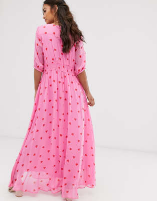 ghost valentina georgette heart print maxi dress