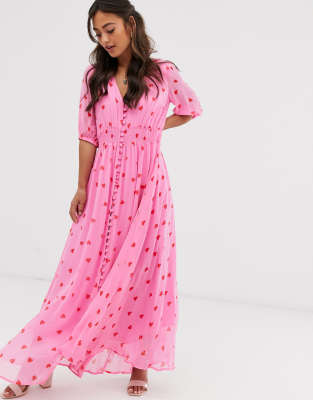 ghost valentina georgette heart print maxi dress