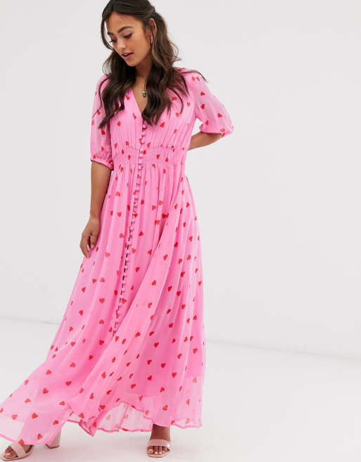 Ghost valentina georgette heart print cheap maxi dress