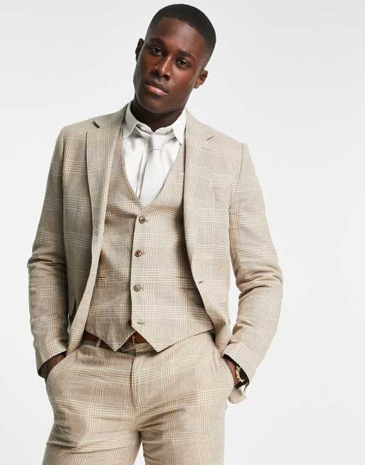 Gianni Feraud – Beige karierte Anzugjacke mit schmalem Schnitt