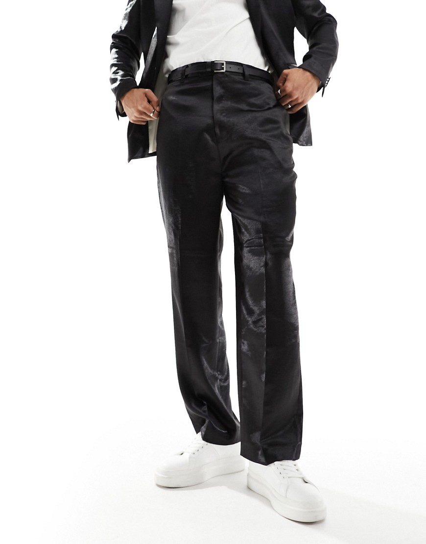 Gianni Feraud black satin wide leg suit trouser