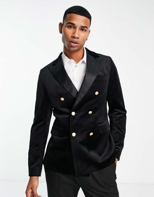 Gianni Feraud blazer in black velvet with satin lapel ASOS