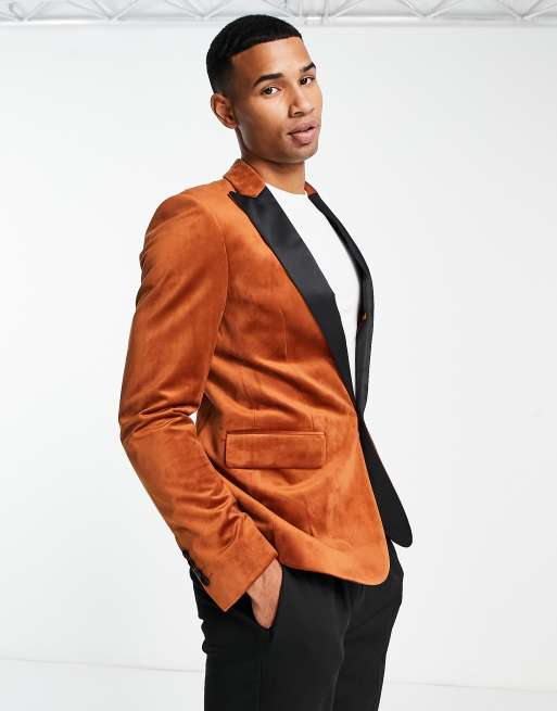 Mens orange deals velvet blazer