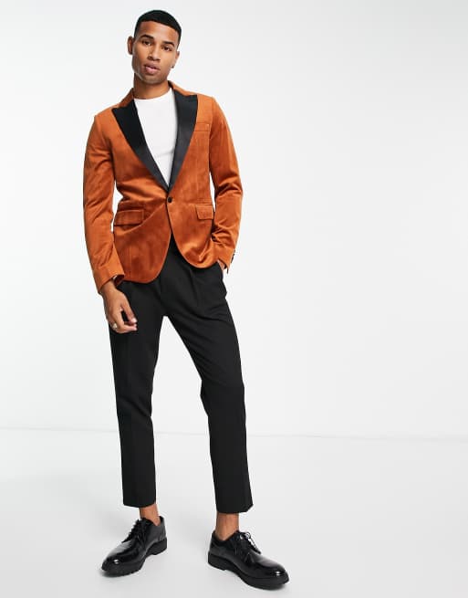 Mens orange hot sale velvet blazer