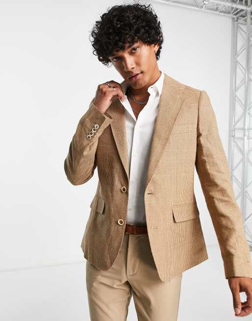 Gianni Feraud brown checked suit jacket in brown ASOS