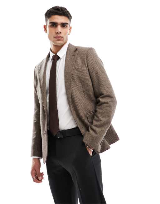 Gianni Feraud brown slim tweed suit jacket | ASOS