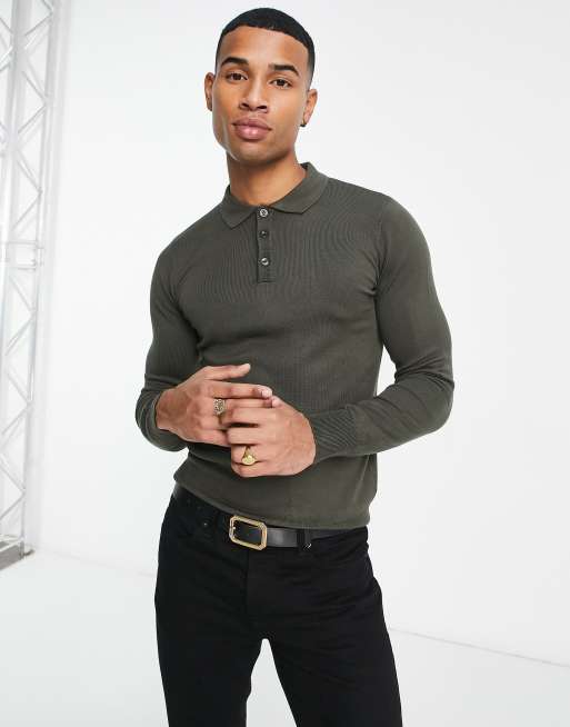 Gianni Feraud button up knit jumper in khaki