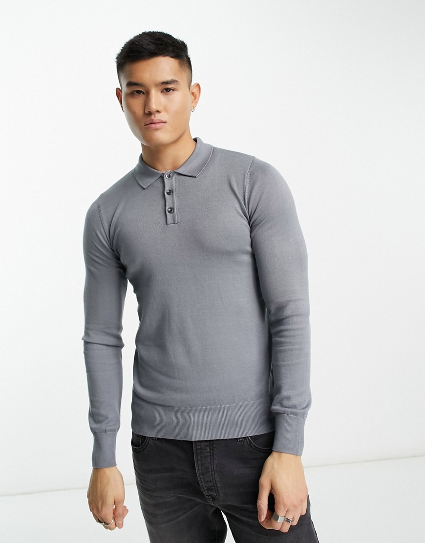 button up knit sweater in light gray-Black