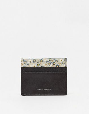 Gianni Feraud card holder in brown with ditsy print
