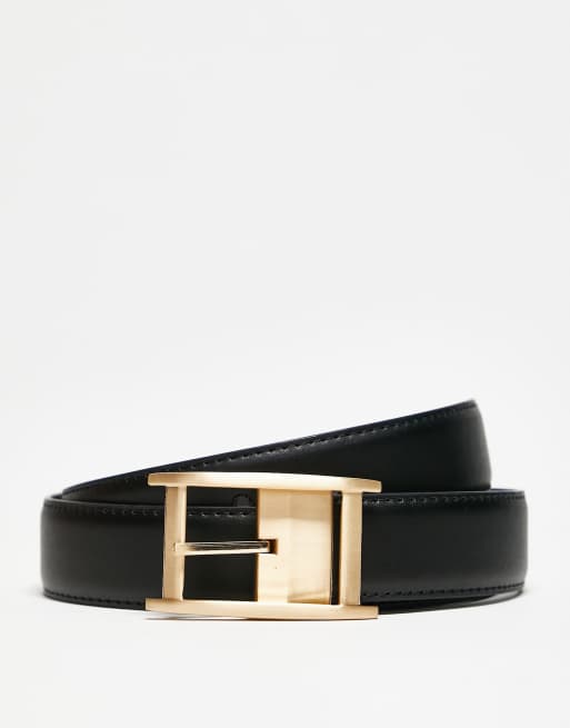 Gianni Feraud - Ceinture en cuir lisse avec boucle dorée - Noir