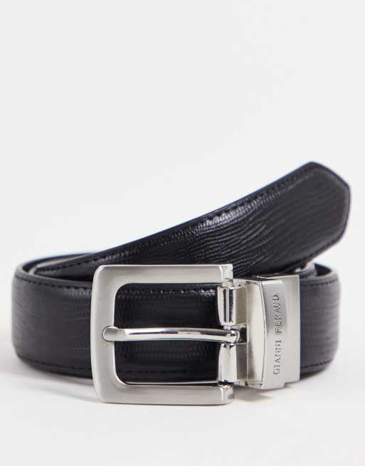 Gianni Feraud - Ceinture réversible en cuir véritable lisse et grainé - Noir