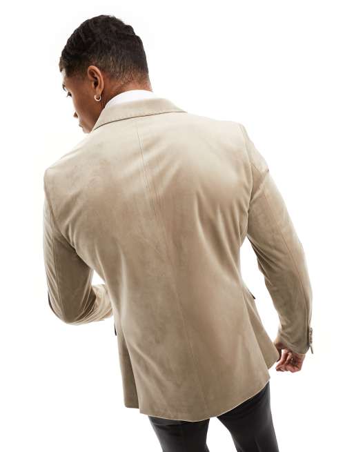 Gianni Feraud - Champagnefarvet dobbeltradet Slim Fit-blazer i velour, 2 af 5
