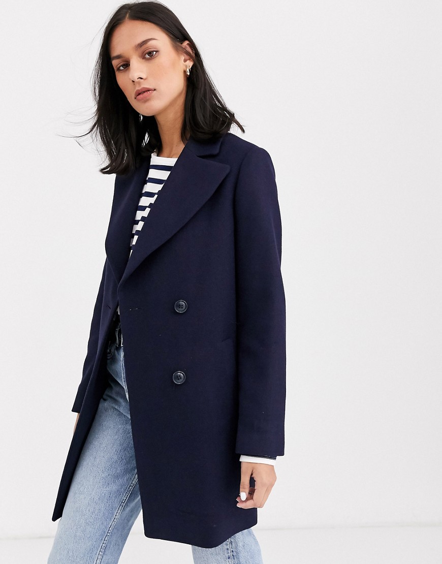 Gianni Feraud check oversized pea coat in wool blend-Navy