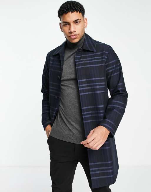 Gianni Feraud checked collared concealed placket raincoat