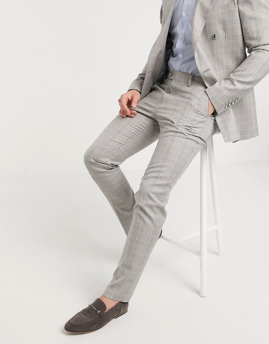 Gianni Feraud checked slim fit suit trousers-Grey