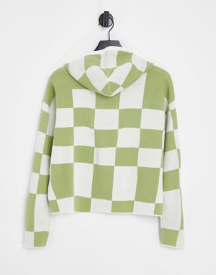 Gianni Feraud checkerboard knitted hooded jumper co-ord in green