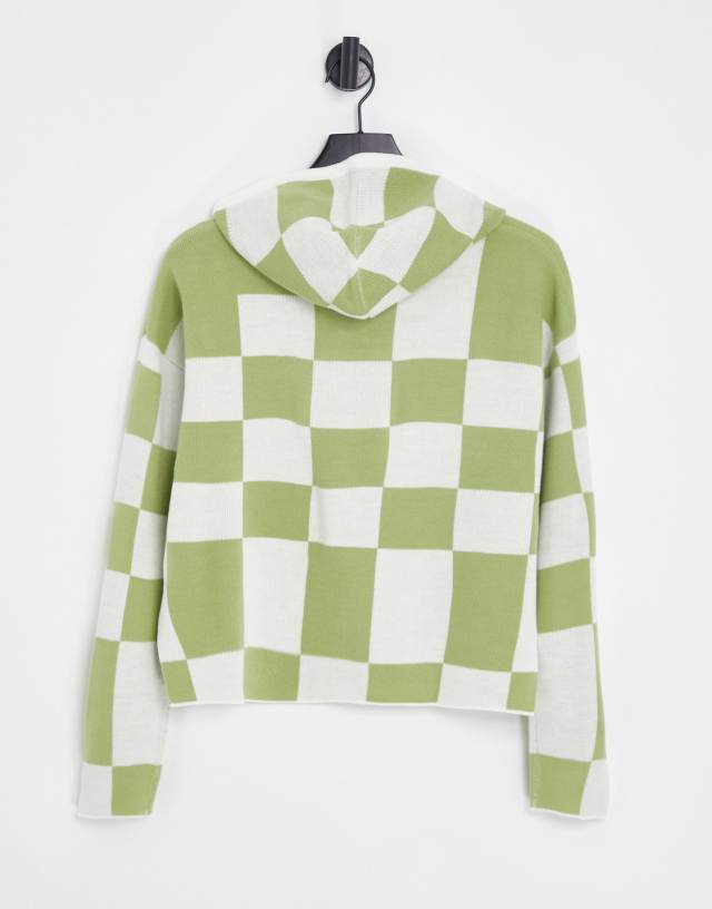 Gianni Feraud - checkerboard knitted hooded jumper co-ord in green