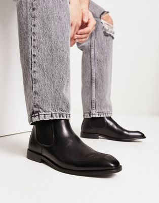Gianni Feraud chelsea boots with brogue toe detail in black - ASOS Price Checker
