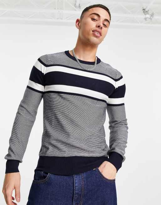 Gianni Feraud chest stripe muscle fit sweater | ASOS