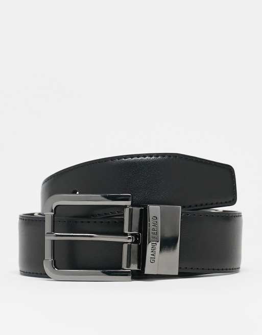 Gianni Feraud - Cintura double-face in pelle nera e marrone scuro
