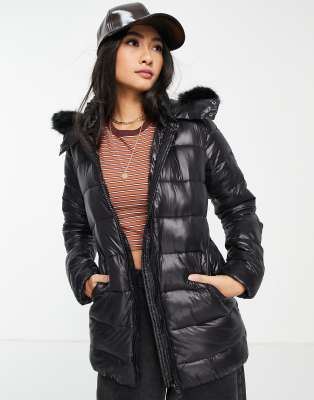 Gianni Feraud classic faux fur trim padded jacket in black - Click1Get2 Offers
