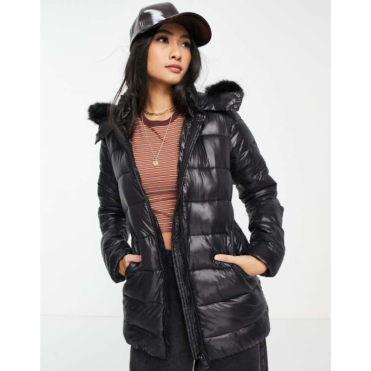 Gianni feraud quilted jacket with faux fur hood hotsell