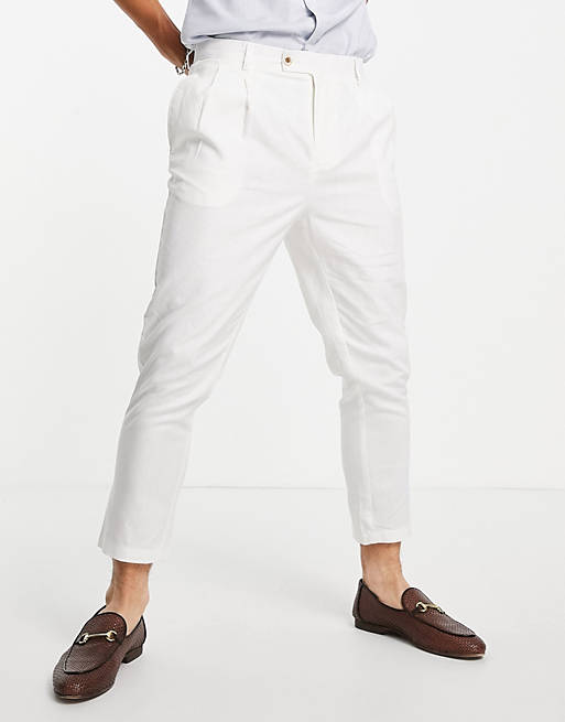 Gianni Feraud co-ord white linen pleated trousers