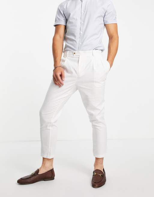 Mens white sales pleated trousers