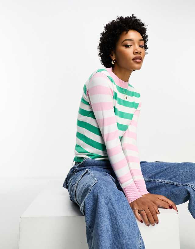 Gianni Feraud - contrast trim striped jumper in green
