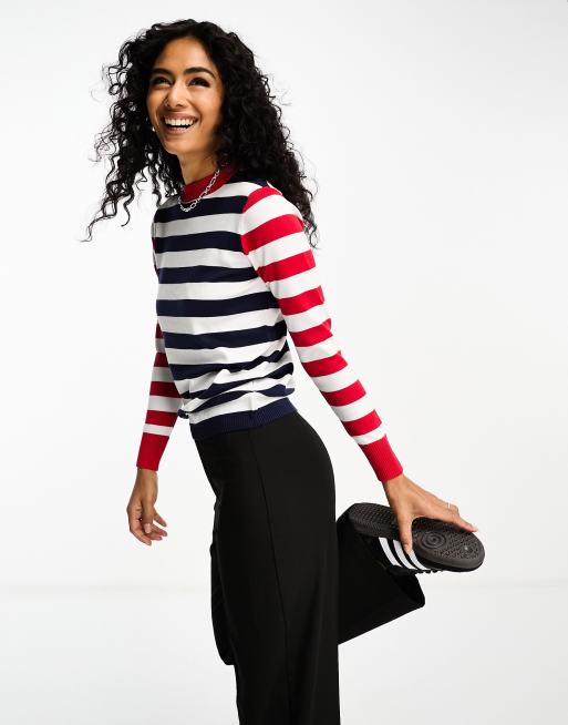 Gianni Feraud contrast trim striped sweater in navy