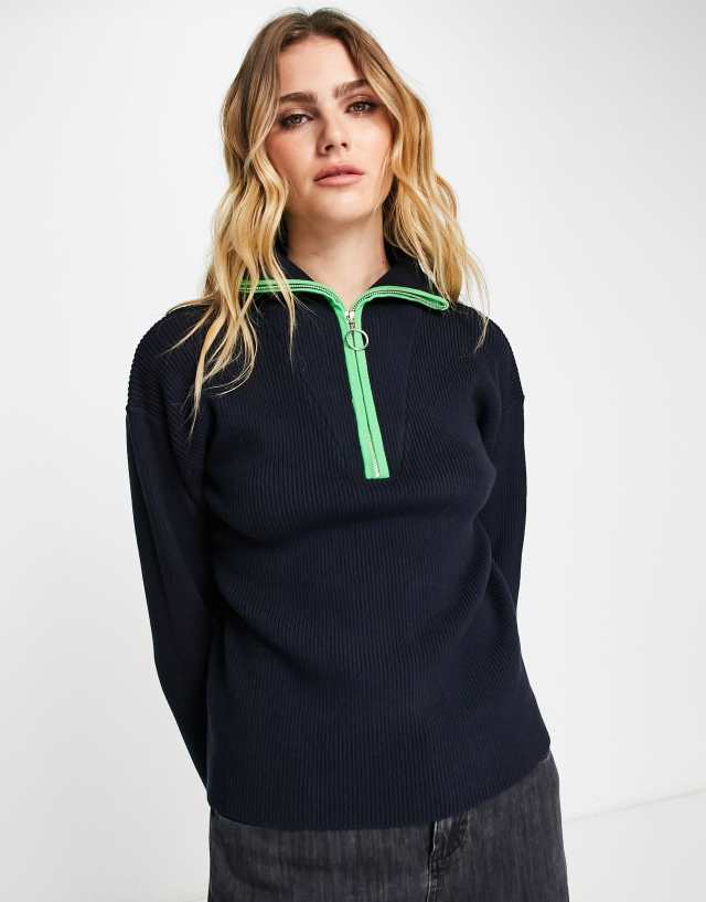 Gianni Feraud - contrast zip high neck jumper in navy