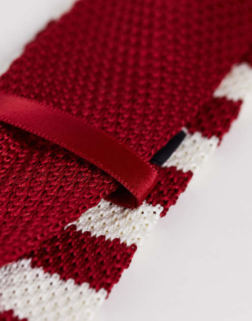 Gianni Feraud - Cravate en maille à rayures - Bordeaux et crème, 2 de 4