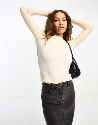 Gianni Feraud crew neck ribbed sleeve jumper in cream