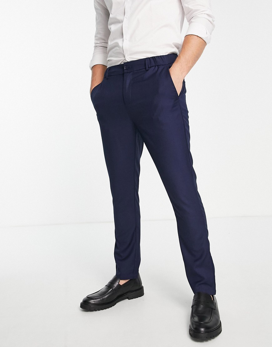 Gianni Feraud Cropped Elasicated Waist Smart Trousers In Navy